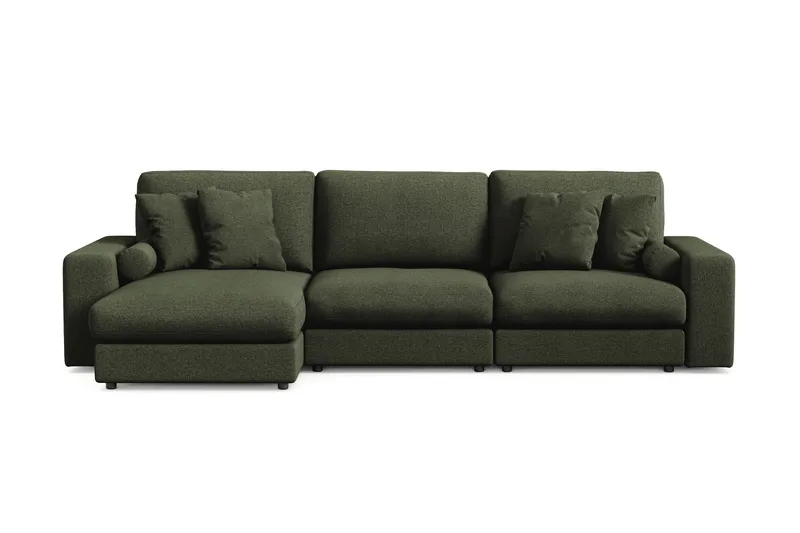 Arken Lyx dyb, vendbar L-formet 5-personers chaiselongsofa i stof, Grøn