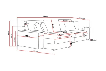 Arken Lyx dyb, vendbar L-formet 5-personers chaiselongsofa i riflet fløjl - Brun - Møbler - Sofaer - Sofa med chaiselong