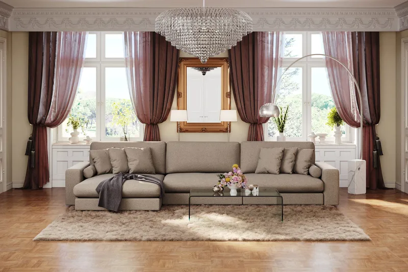 Arken Lyx dyb, vendbar L-formet 6-personers chaiselongsofa i stof - Brun - Møbler - Sofaer - Sofa med chaiselong