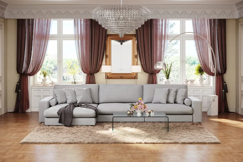 Arken Lyx dyb, vendbar L-formet 6-personers chaiselongsofa i stof - Lysegrå - Møbler - Sofaer - Sofa med chaiselong