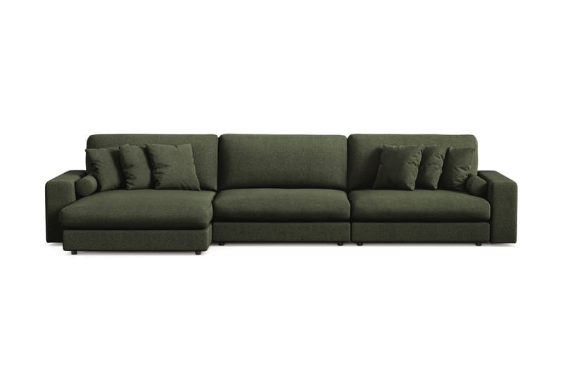 Arken Lyx dyb, vendbar L-formet 6-personers chaiselongsofa i stof, Grøn