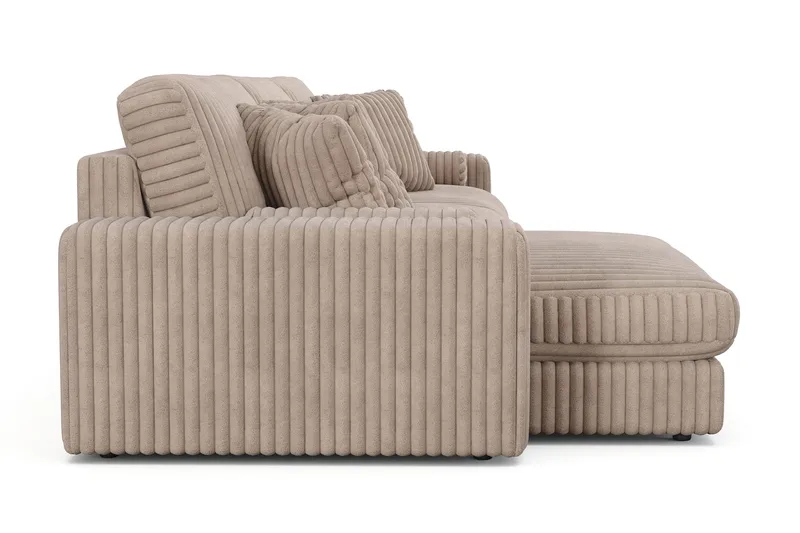 Arken Lyx dyb, vendbar L-formet 6-personers chaiselongsofa i riflet fløjl - Greige - Møbler - Sofaer - Sofa med chaiselong
