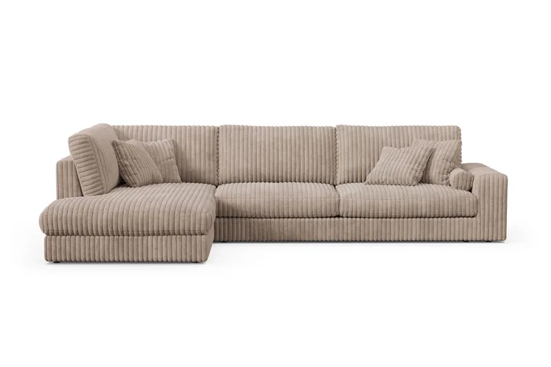 Arken Lyx dyb, venstrevendt 5-personers chaiselongsofa i riflet fløjl, Greige