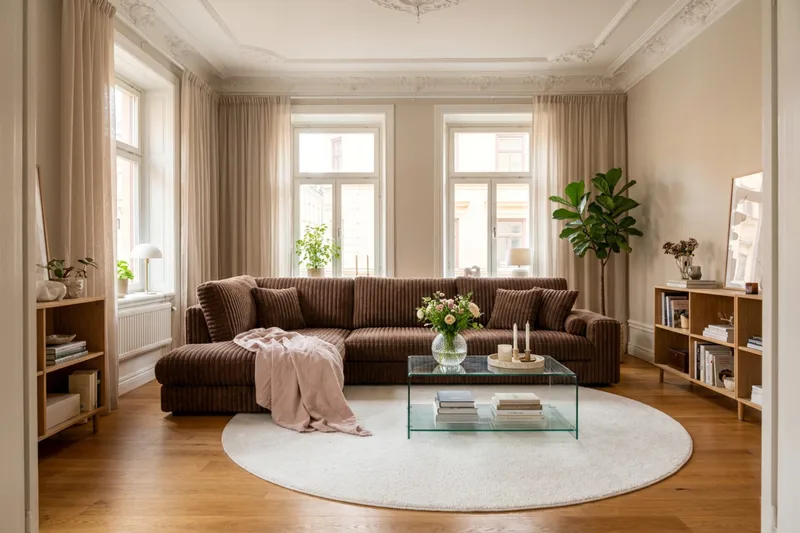 Arken Lyx dyb, venstrevendt 5-personers chaiselongsofa i riflet fløjl - Mørkebrun - Møbler - Sofaer - Sofa med chaiselong