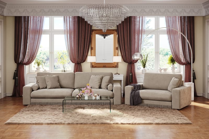 Arken Lyx dyb 4-personers veloursofa - Beige - Møbler - Sofaer - Velour sofaer