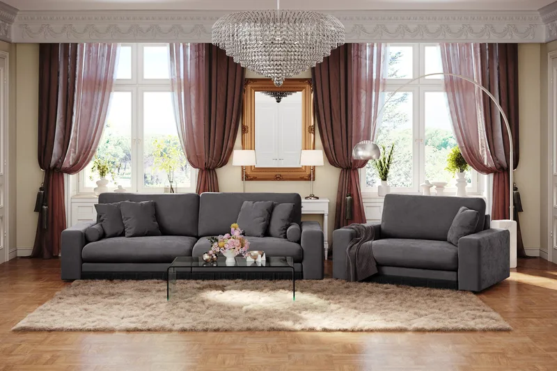 Arken Lyx dyb 4-personers veloursofa - Mørkegrå - Møbler - Sofaer - Velour sofaer