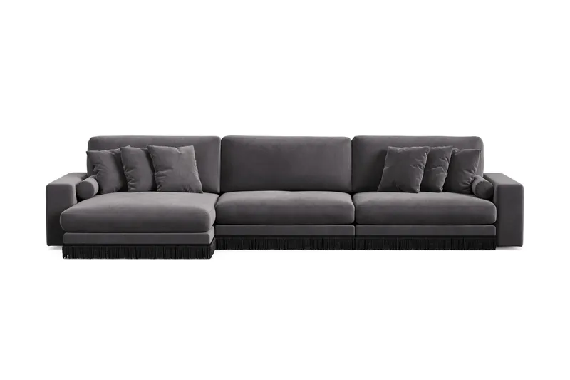Arken Lyx dyb 6-personers vendbar L-formet chaiselongsofa i velour, Mørkegrå