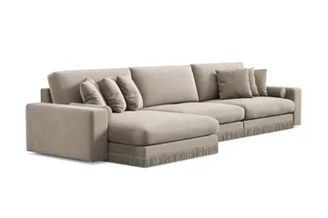 Arken Lyx dyb 6-personers vendbar L-formet chaiselongsofa i velour - Beige - Møbler - Sofaer - Sofa med chaiselong