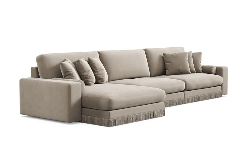 Arken Lyx dyb 6-personers vendbar L-formet chaiselongsofa i velour - Beige - Møbler - Sofaer - Sofa med chaiselong