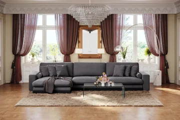 Arken Lyx dyb 6-personers vendbar L-formet chaiselongsofa i velour - Mørkegrå - Møbler - Sofaer - Sofa med chaiselong