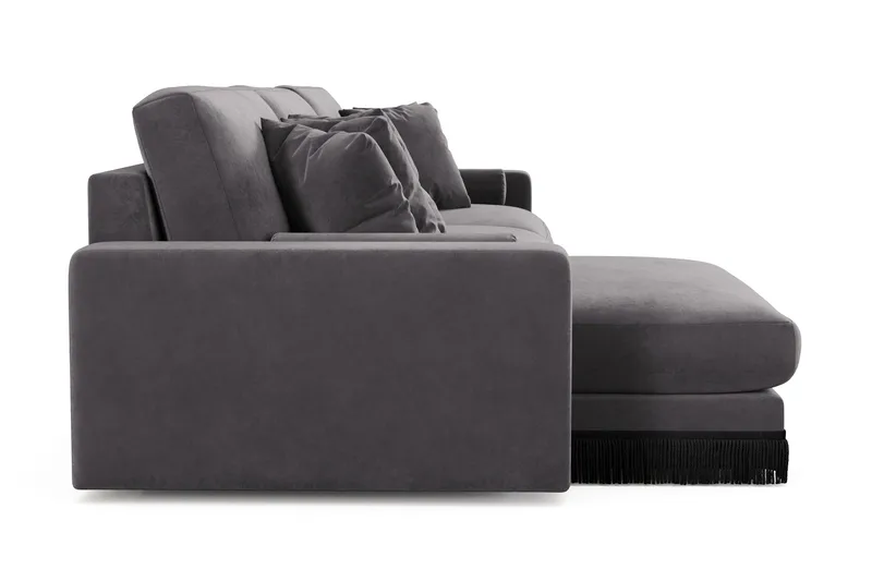 Arken Lyx dyb 6-personers vendbar L-formet chaiselongsofa i velour - Mørkegrå - Møbler - Sofaer - Sofa med chaiselong