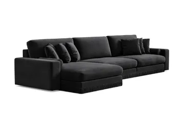Arken Lyx dyb 6-personers vendbar L-formet chaiselongsofa i velour - Sort - Møbler - Sofaer - Sofa med chaiselong