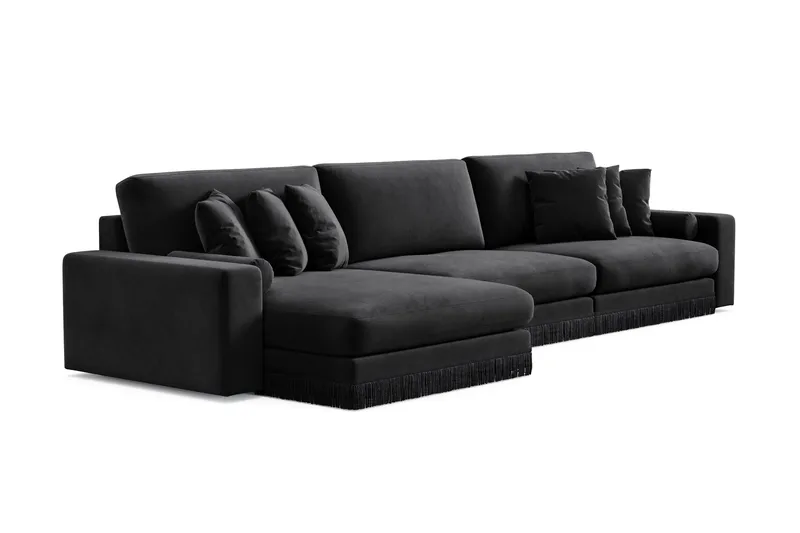 Arken Lyx dyb 6-personers vendbar L-formet chaiselongsofa i velour - Sort - Møbler - Sofaer - Sofa med chaiselong