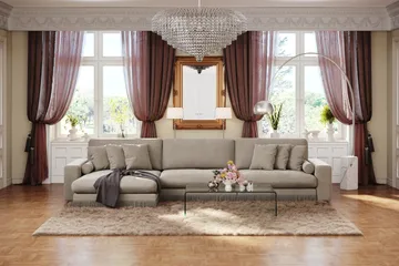 Arken Lyx dyb 6-personers vendbar L-formet chaiselongsofa i velour - Beige - Møbler - Sofaer - Sofa med chaiselong