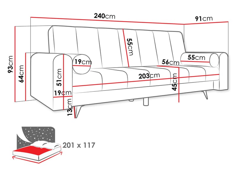 Aurvin 3-personers Sofa - Møbler - Sofaer - Sovesofaer