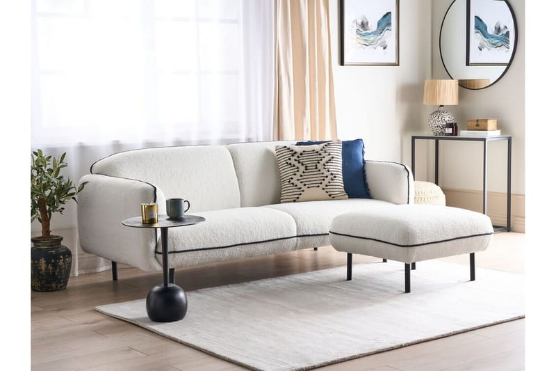Balint 3-personers Dyb Buet Sofa i Bouclé med Paspoal - Hvid|Sort - Møbler - Sofaer - 3 personers sofa