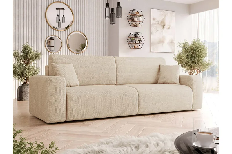 Barile Sovesofa 3-personers i Plys - Beige - Møbler - Sofaer - Sovesofaer