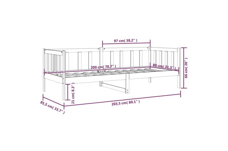 beBasic daybed 80x200 cm massivt fyrretræ - Brun - Daybed