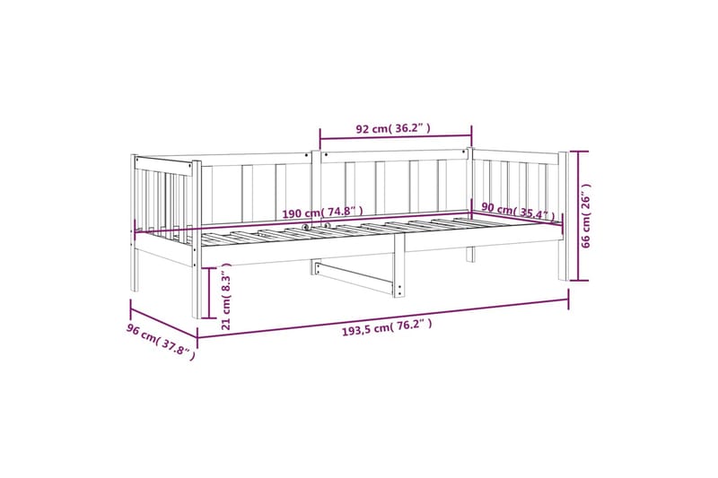 beBasic daybed 90x190 cm massivt fyrretræ - Brun - Daybed