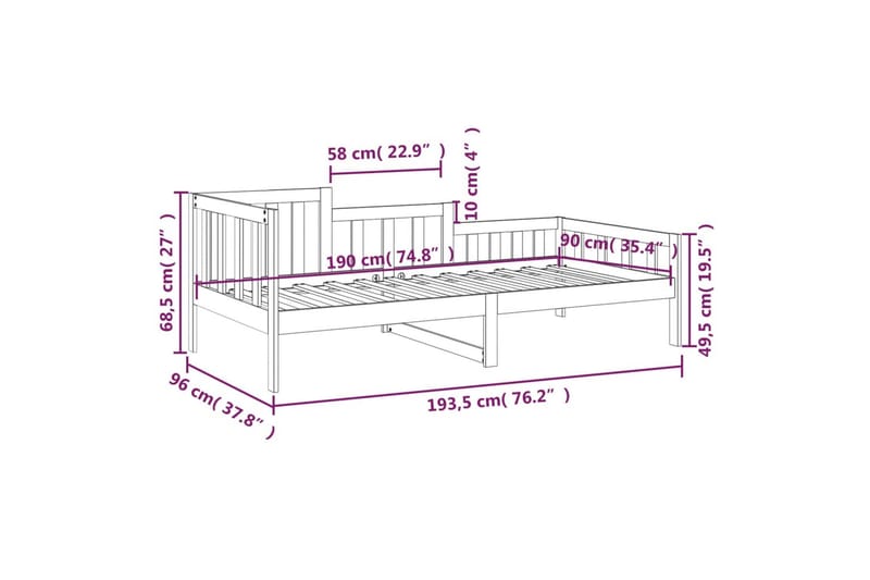 beBasic daybed 90x190 cm massivt fyrretræ gyldenbrun - Brun - Daybed