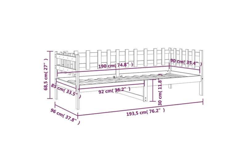 beBasic daybed 90x190 cm massivt fyrretræ gyldenbrun - Brun - Daybed