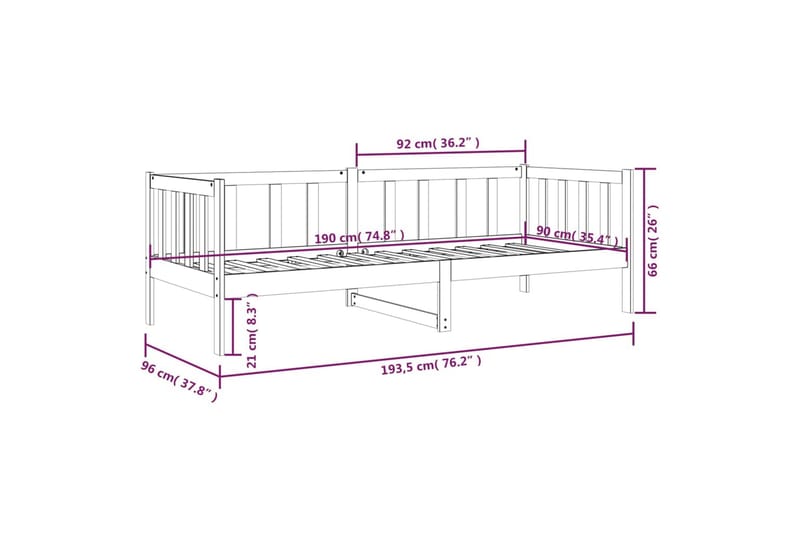 beBasic daybed 90x190 cm massivt fyrretræ sort - Sort - Daybed