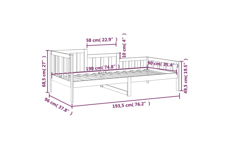 beBasic daybed 90x190 cm Single massivt fyrretræ hvid - Hvid - Daybed