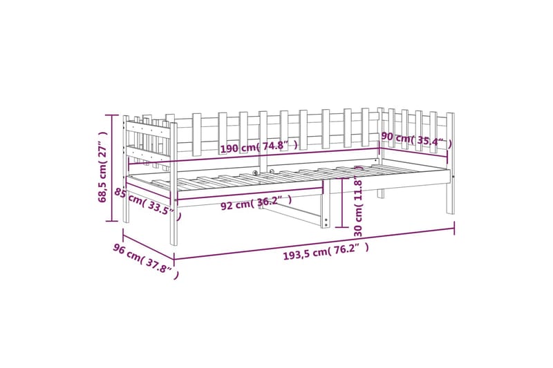beBasic daybed 90x190 cm Single massivt fyrretræ sort - Sort - Møbler - Sofaer - Daybed