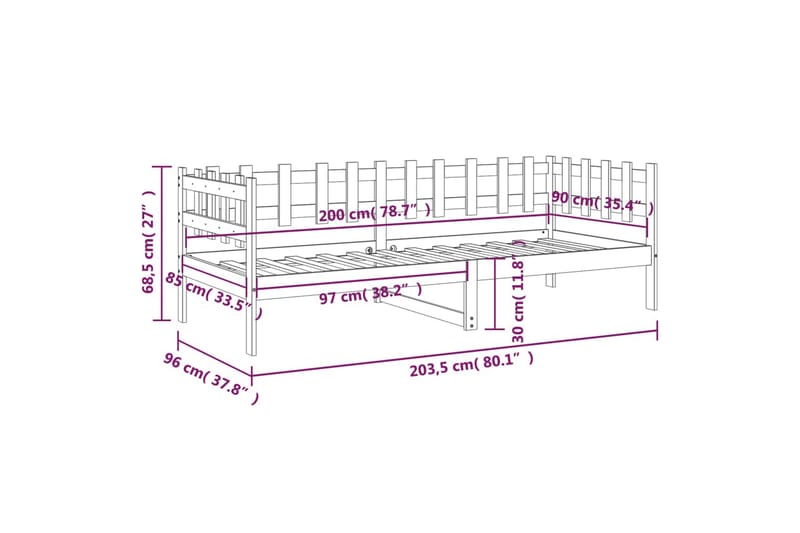 beBasic daybed 90x200 cm massivt fyrretræ grå - GrÃ¥ - Daybed