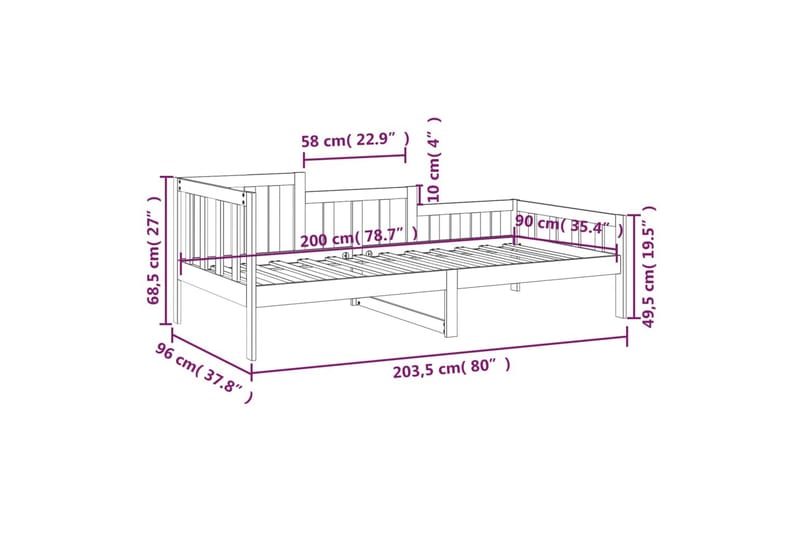 beBasic daybed 90x200 cm massivt fyrretræ sort - Sort - Daybed