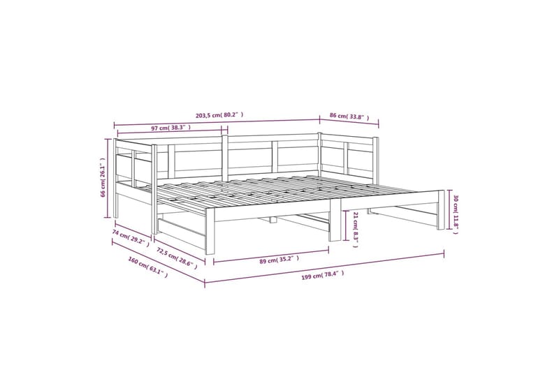 beBasic daybed med udtræk 2x(80x200) cm massivt fyrretræ - Brun - Møbler - Sofaer - Daybed