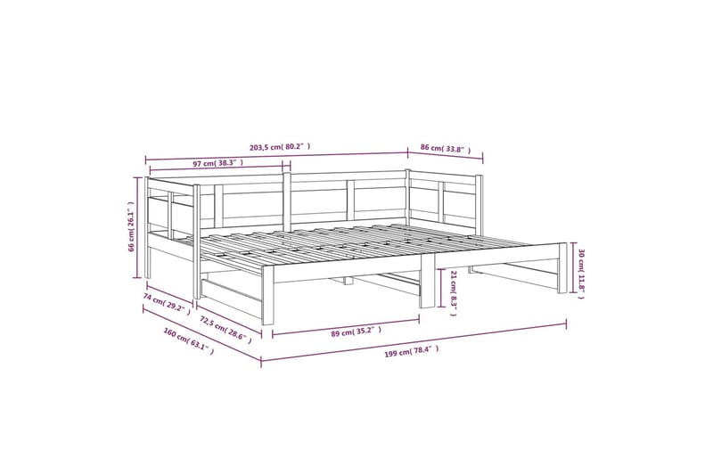 beBasic daybed med udtræk 2x(80x200) cm massivt fyrretræ - Brun - Sovesofaer