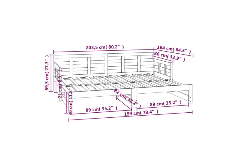 beBasic daybed med udtræk 2x(80x200) cm massivt fyrretræ - Brun - Møbler - Sofaer - Daybed
