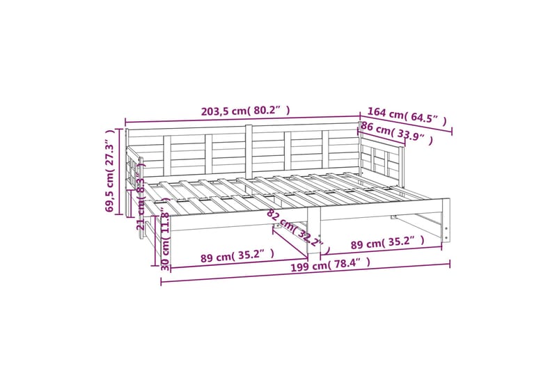 beBasic daybed med udtræk 2x(80x200) cm massivt fyrretræ - Brun - Sovesofaer