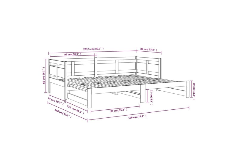 beBasic daybed med udtræk 2x(80x200) cm massivt fyrretræ hvid - Hvid - Møbler - Sofaer - Daybed