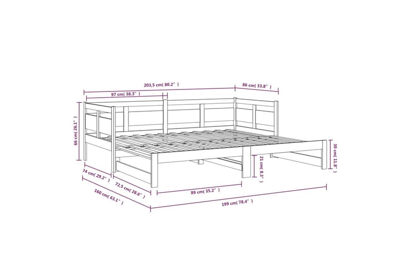 beBasic daybed med udtræk 2x(80x200) cm massivt fyrretræ sort - Sort - Møbler - Sofaer - Daybed