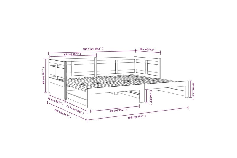 beBasic daybed med udtræk 2x(80x200) cm massivt fyrretræ sort - Sort - Sovesofaer