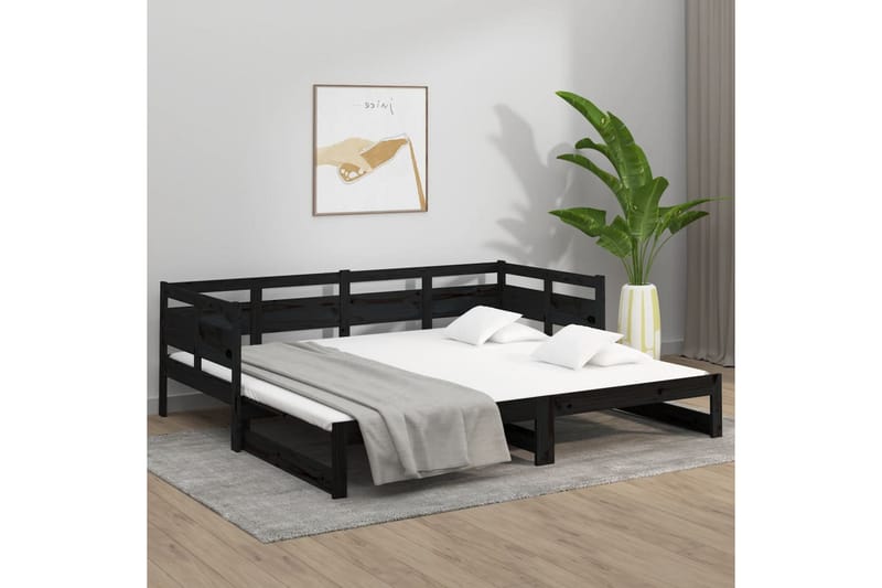 beBasic daybed med udtræk 2x(80x200) cm massivt fyrretræ sort - Sort - Møbler - Sofaer - Daybed
