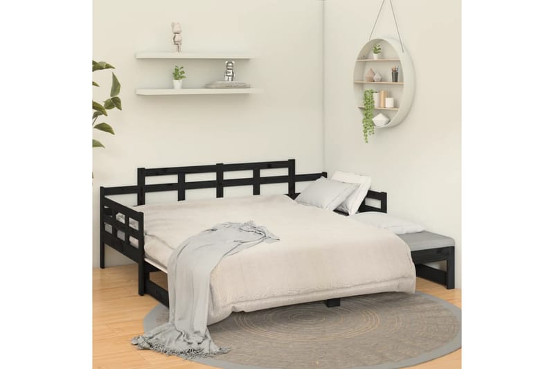 beBasic daybed med udtræk 2x(80x200) cm massivt fyrretræ sort - Sort - Sovesofaer