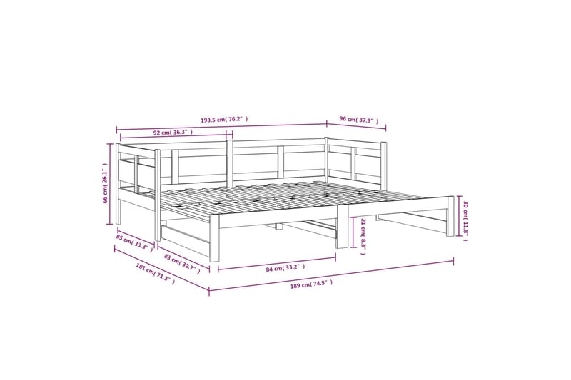 beBasic daybed med udtræk 2x(90x190) cm massivt fyrretræ - Brun - Sovesofaer