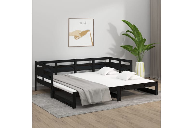 beBasic daybed med udtræk 2x(90x190) cm massivt fyrretræ sort - Sort - Sovesofaer