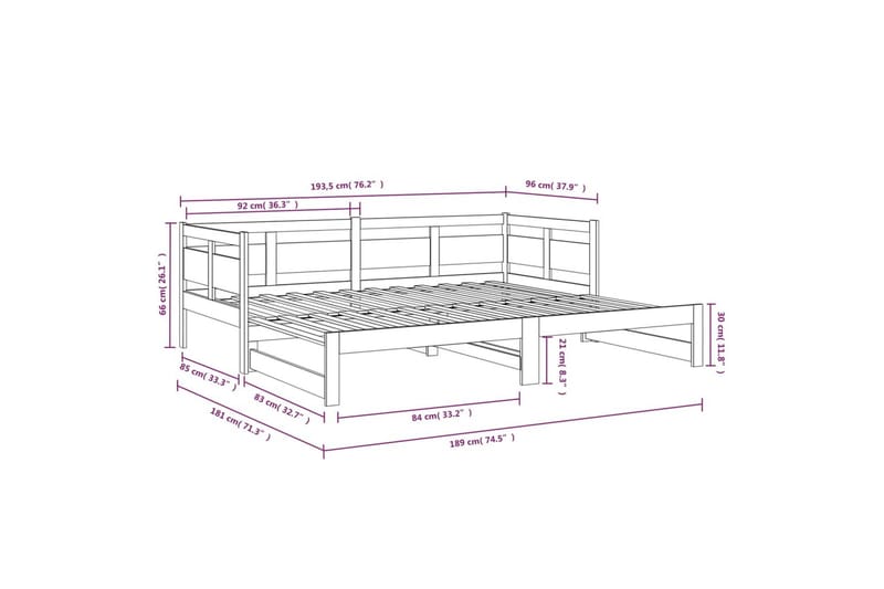 beBasic daybed med udtræk 2x(90x190) cm massivt fyrretræ sort - Sort - Møbler - Sofaer - Daybed