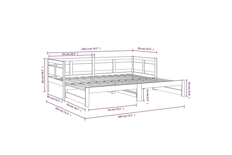 beBasic daybed med udtræk 2x(90x190) cm massivt fyrretræ sort - Sort - Sovesofaer