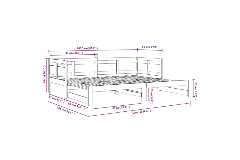 beBasic daybed med udtræk 2x(90x200) cm massivt fyrretræ - Brun - Sovesofaer