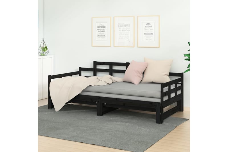 beBasic daybed med udtræk 2x(90x200) cm massivt fyrretræ sort - Sort - Møbler - Sofaer - Daybed