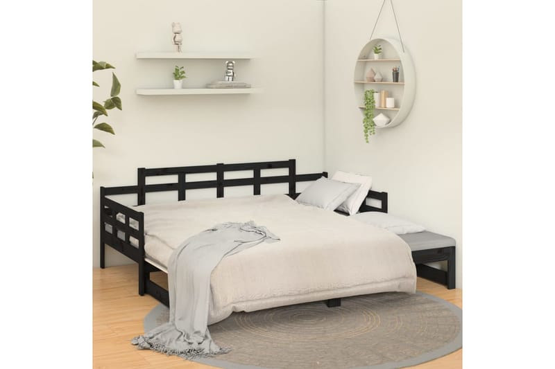 beBasic daybed med udtræk 2x(90x200) cm massivt fyrretræ sort - Sort - Sovesofaer