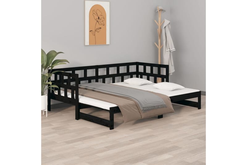 beBasic daybed med udtræk 2x(90x200) cm massivt fyrretræ sort - Sort - Sovesofaer