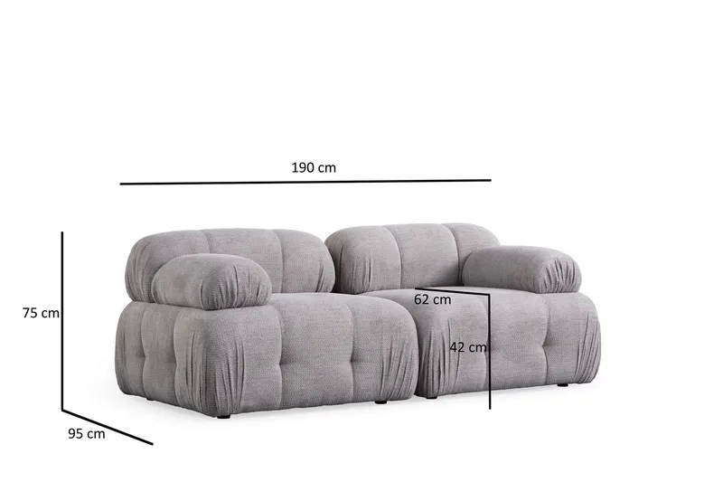 Belgin Sofa 2-personers - Lys grå - Møbler - Sofaer - Modulsofaer - Komplet modulsofa