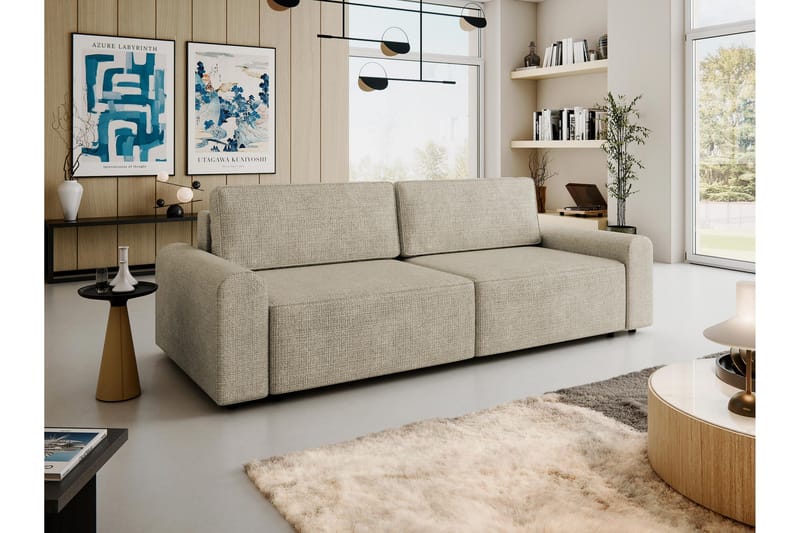 Bella Sovesofa 3-personers i Plys - Beige - Møbler - Sofaer - Sovesofaer