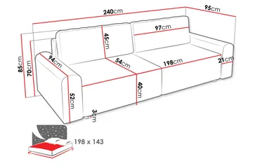 Bella Sovesofa 3-personers i Plys - Grå - Møbler - Sofaer - Sovesofaer